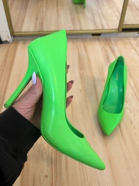 BRIGHT neon green stiletto heels from Aldo